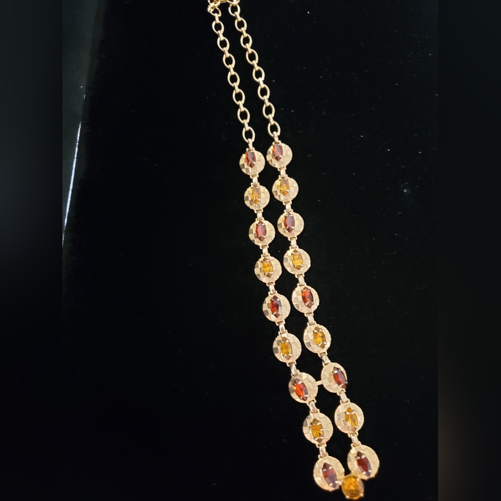 Textured Rhinestone "V" Necklace Bolo Style 16 Inch 1970's - Picture 8 of 11